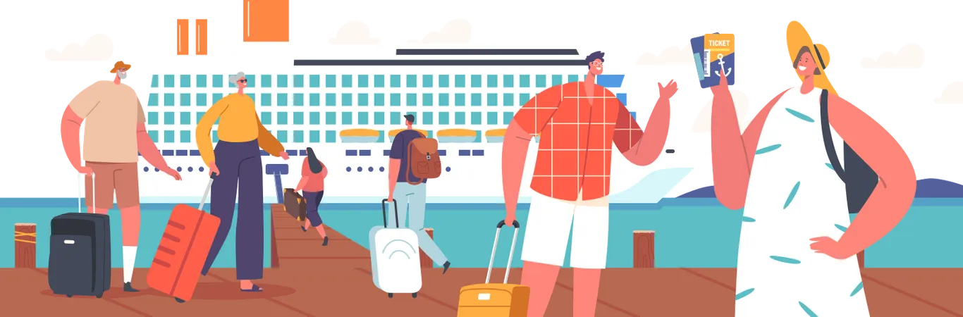 Passenger Boarding On Cruise Liner Deck  Illustration