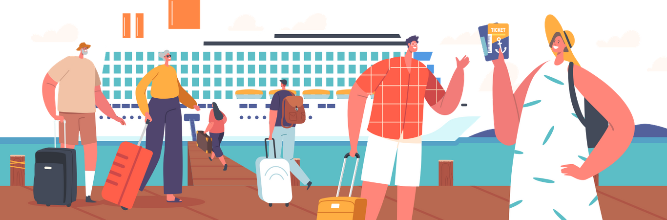 Passenger Boarding On Cruise Liner Deck  Illustration