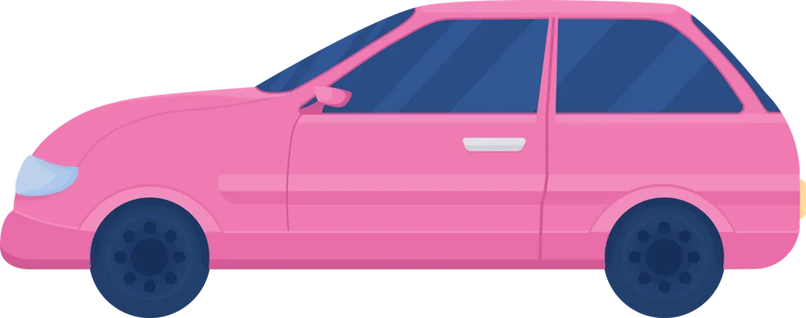 Pink Passenger Car Semi Flat Color Vector Object Editable Element Full Sized Item On White Motor Vehicle Transportation Simple Cartoon Style Illustration For Web Graphic Design And Animation Illustration