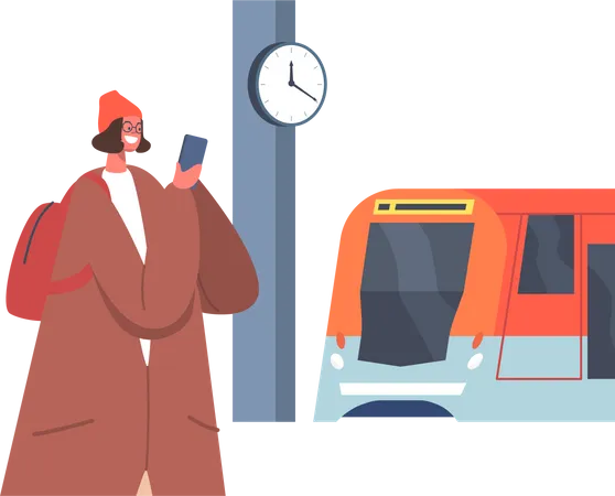 Passenger Girl at Public City Commuter Tunnel  Illustration
