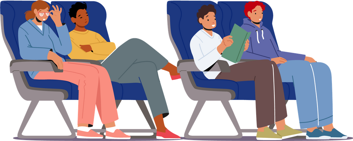 Passenger Sitting at Comfortable Airplane Seats  イラスト