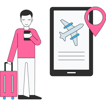 Passenger tracking flight status via mobile app Illustration
