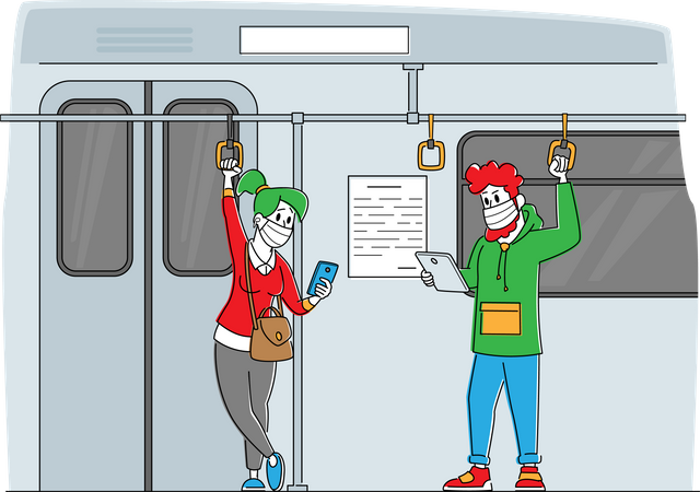 Passenger Transport in Metro Train during Covid19 Illustration