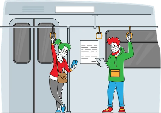 Passenger Transport in Metro Train during Covid19 Illustration