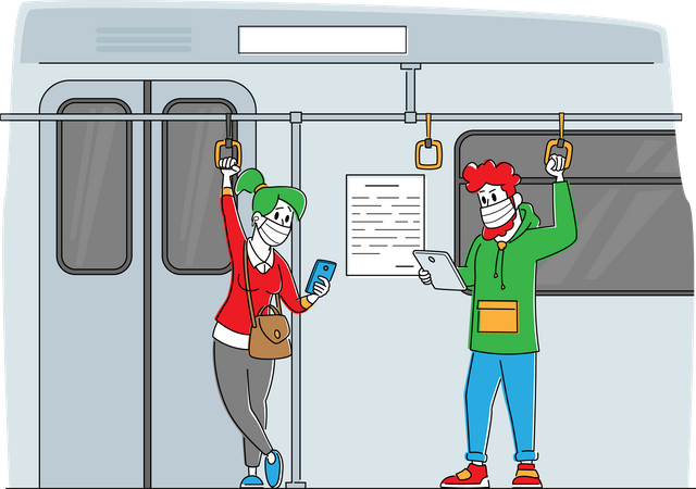 Passenger Transport in Metro Train during Covid19  Illustration