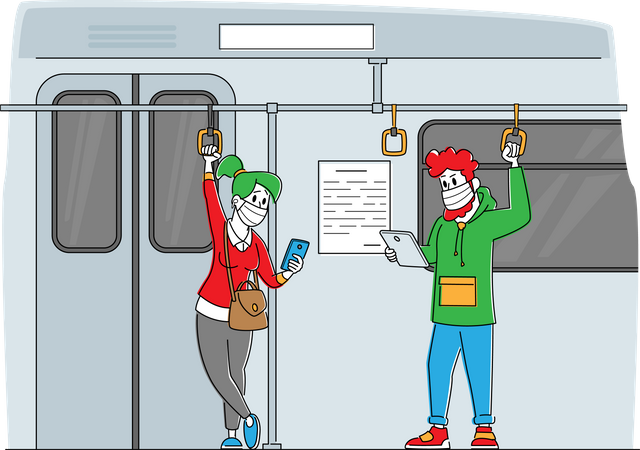 Passenger Transport in Metro Train during Covid19  イラスト