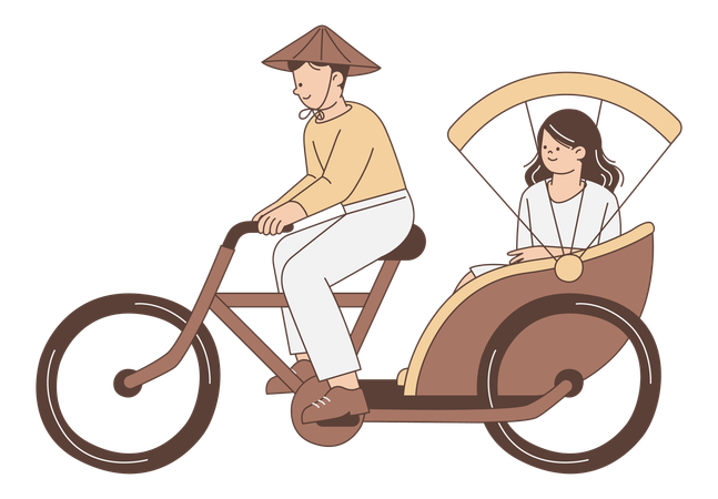 Passenger travelling in rickshaw  Illustration