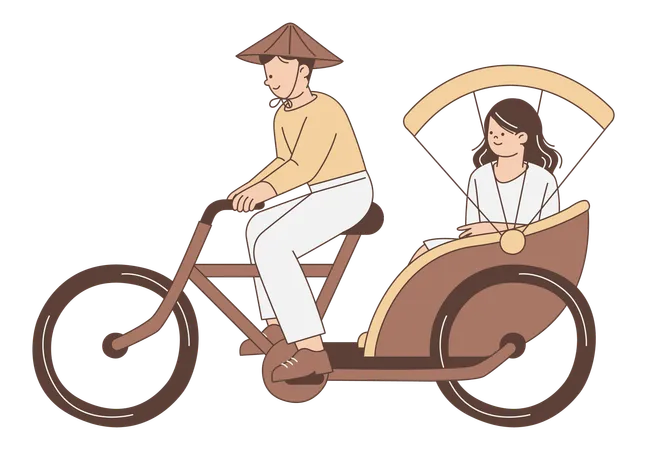 Passenger travelling in rickshaw  Illustration