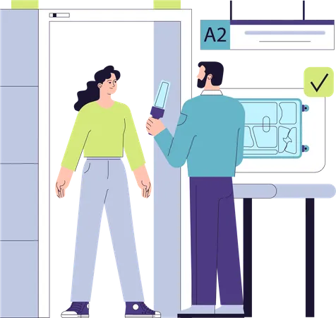 Passenger undergoing screening scan before boarding on flight  Illustration