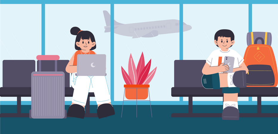 Passenger Waiting in Airport Waiting Room  Illustration