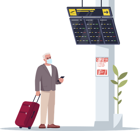 Passenger wearing mask waiting for flight  Illustration