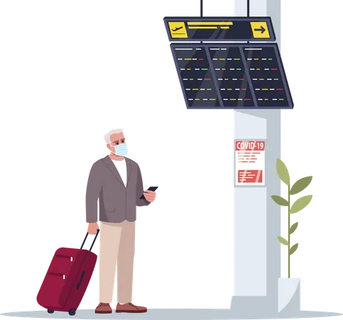 Passenger wearing mask waiting for flight  Illustration