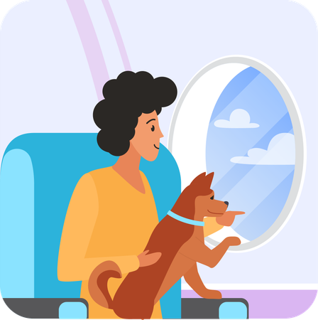 Passenger with dog on flight  Illustration