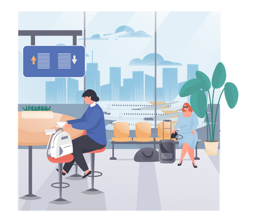 Passengers At Airport and Waiting For the Flight  Illustration