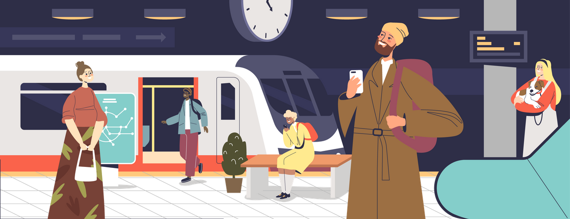 Passengers at subway station  Illustration