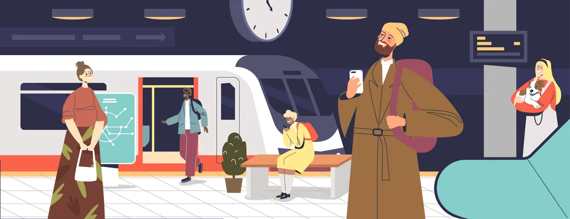 Passengers at subway station  Illustration