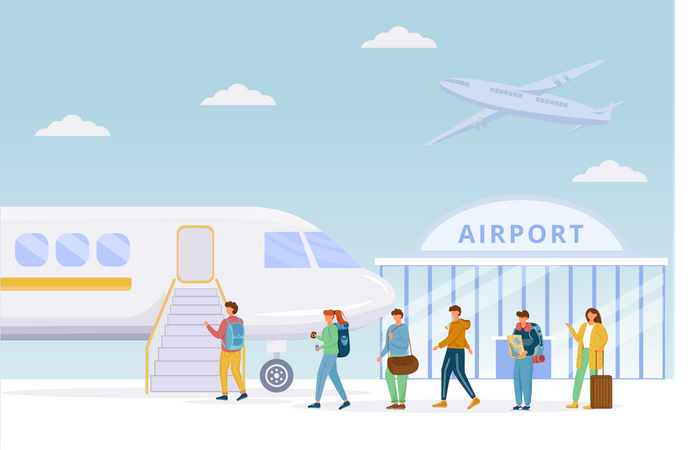 Passengers boarding plane Illustration