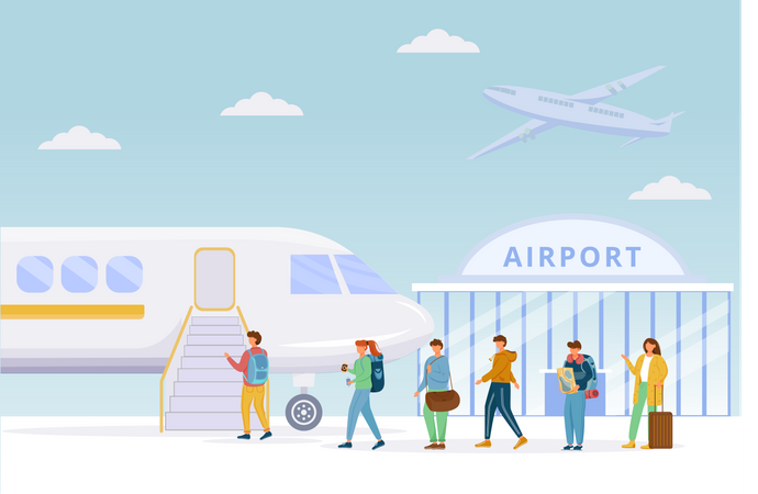 Passengers boarding plane  Illustration