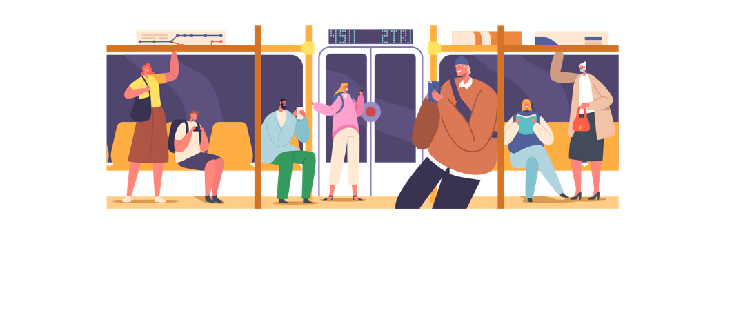 Passengers in Subway Illustration