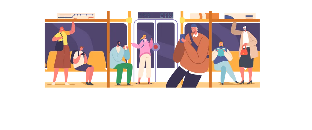 Passengers in Subway Illustration