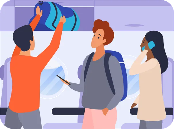 Passengers putting bag on flight  Illustration