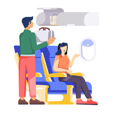 Passengers putting Luggage in Compartment  Illustration