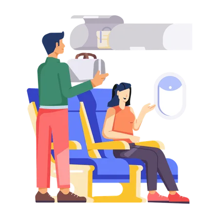 Passengers putting Luggage in Compartment  Illustration