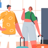 illustrations of passengers check luggage