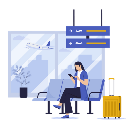 Passengers sitting in airport terminal waiting for flight  Illustration