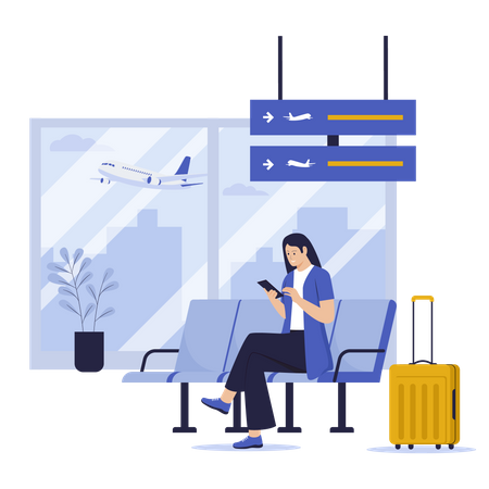 Passengers sitting in airport terminal waiting for flight  Illustration