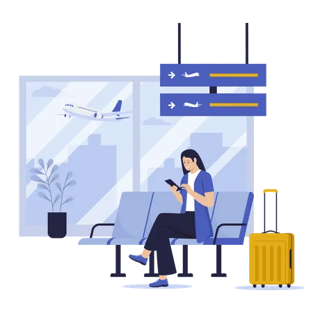 Passengers sitting in airport terminal waiting for flight  Illustration