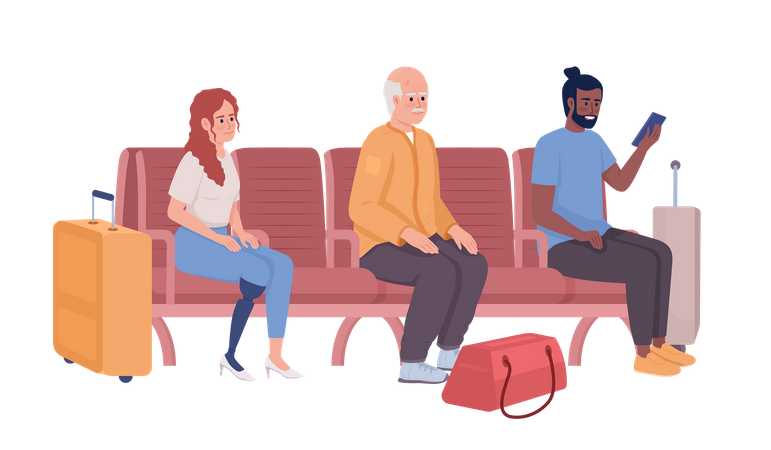 Passengers sitting in waiting place Illustration