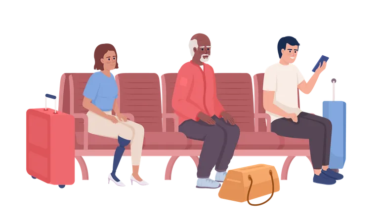 Passengers spending time in airport lounge Illustration