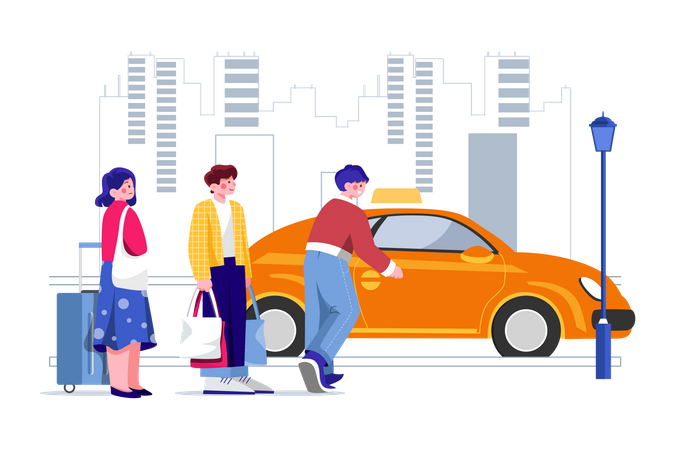 Passengers taking taxi  Illustration