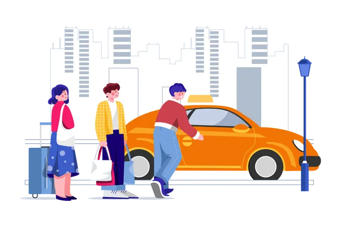 Passengers taking taxi  Illustration