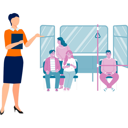 Passengers traveling from bus  Illustration