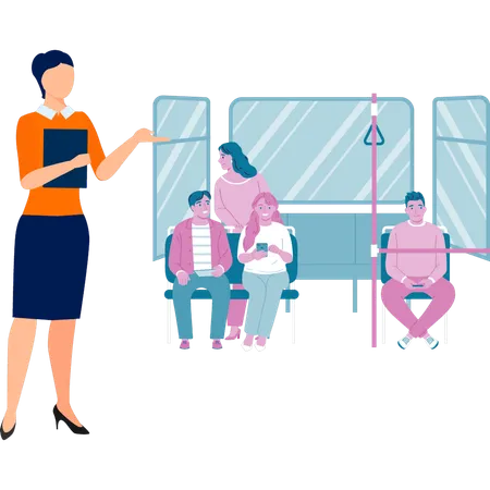 Passengers traveling from bus  Illustration