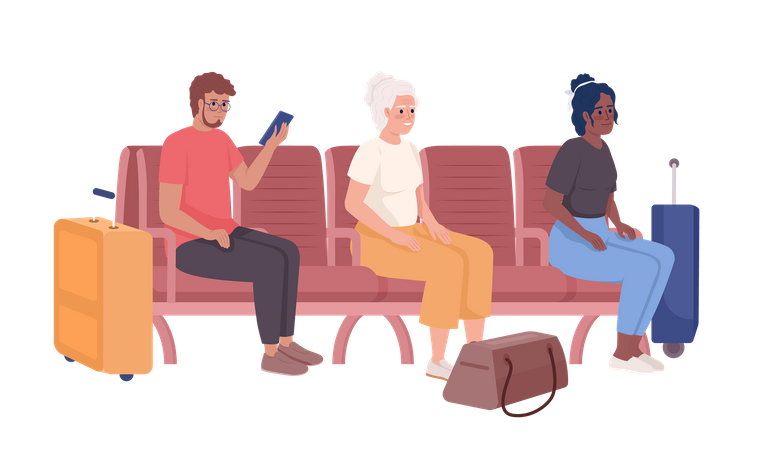 Passengers waiting for train and bus in waiting room  Illustration