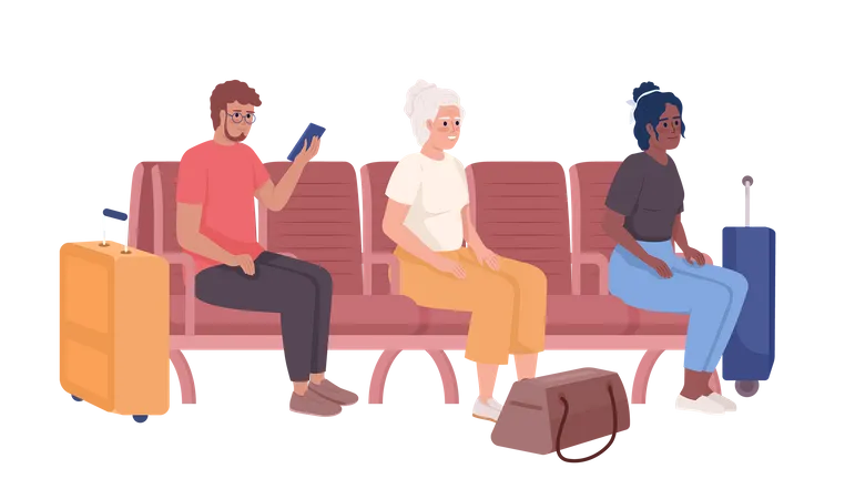 Passengers waiting for train and bus in waiting room  Illustration