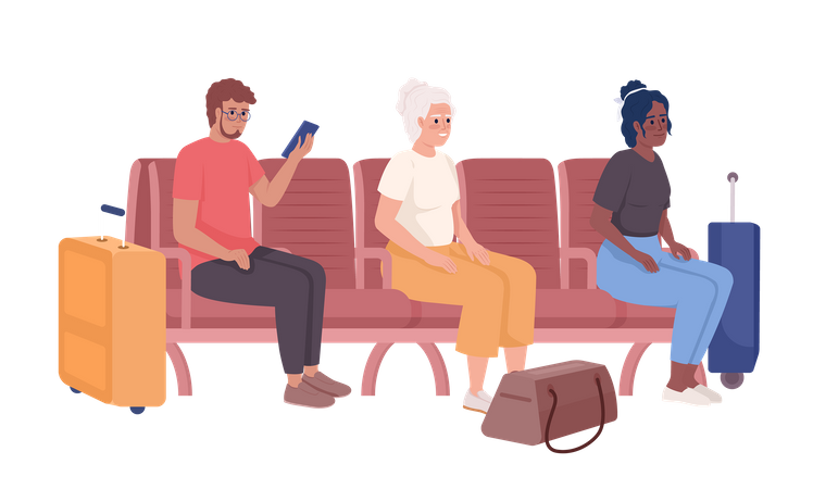 Passengers waiting for train and bus in waiting room Illustration