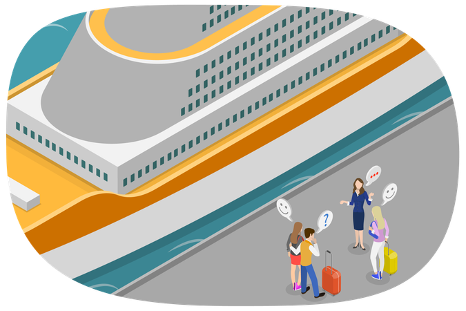 Passengers with Baggage Walking in Deck  Illustration
