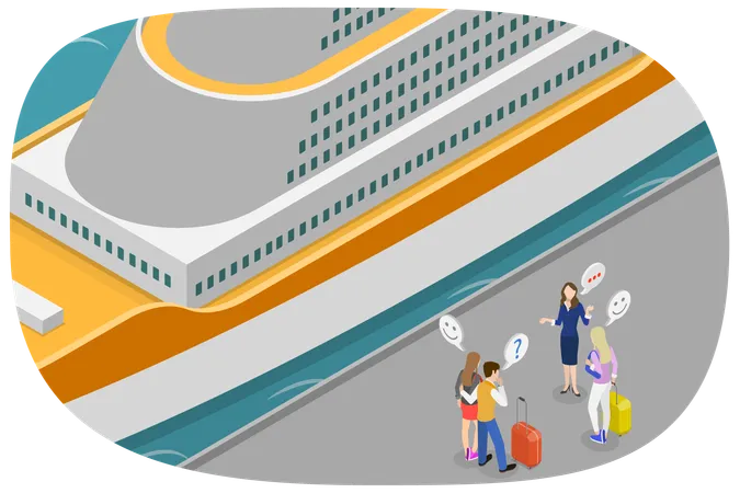 3 D Isometric Flat Vector Conceptual Illustration Of Cruise Travelling Passengers With Baggage Walking In Deck Illustration