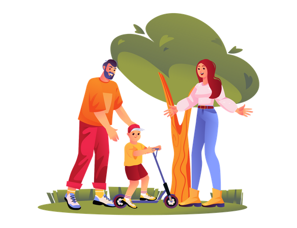 Famille passant du temps au parc  Illustration