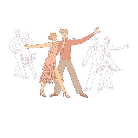 Passionate Man And Woman Performing Salsa Young Professional Performers Dancing School Banner Traditional Latin American Entertainment Concept Cartoon Sketch Flat Vector Illustration イラスト