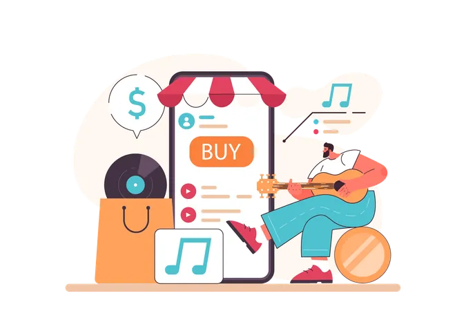 Passive Income In The Internet Character Making Money By Selling Music For Audio Stocks Easy Way To Receive Profit From Remote Source Flat Vector Illustration Illustration