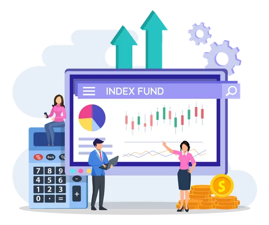 Index Fund Concept Business People Analyzing A Growth Index Fund Graph Vector Illustration Illustration