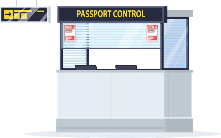 Passport control window with coronavirus warning Illustration