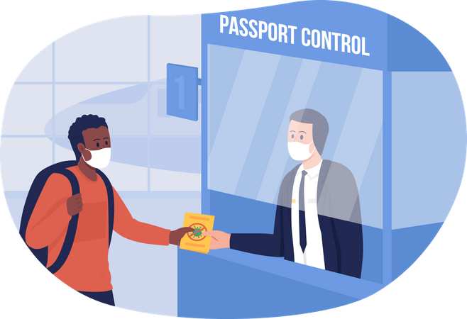 Passport control with health precaution  Illustration