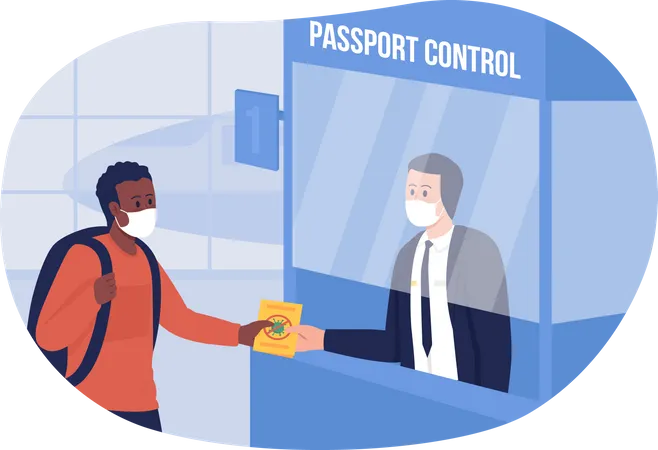 Passport control with health precaution  Illustration