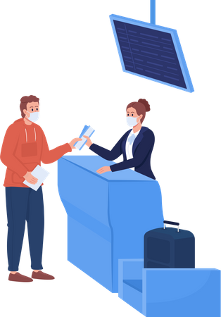 Passport control with health precaution Illustration